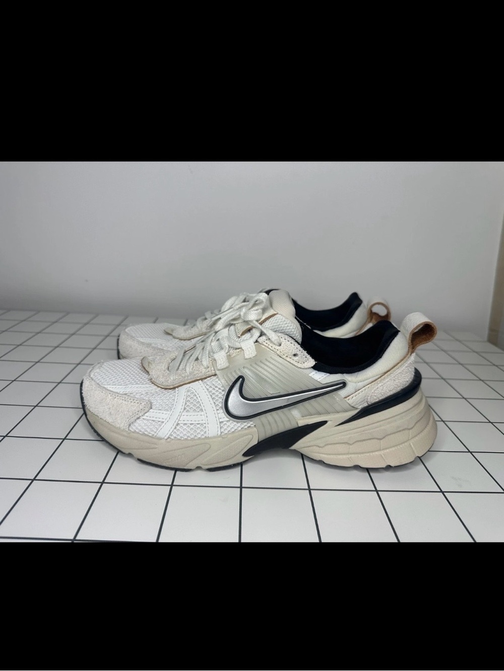 Nike V2K Run Men’s White, Black & Light Orewood Brown Athletic Sneakers